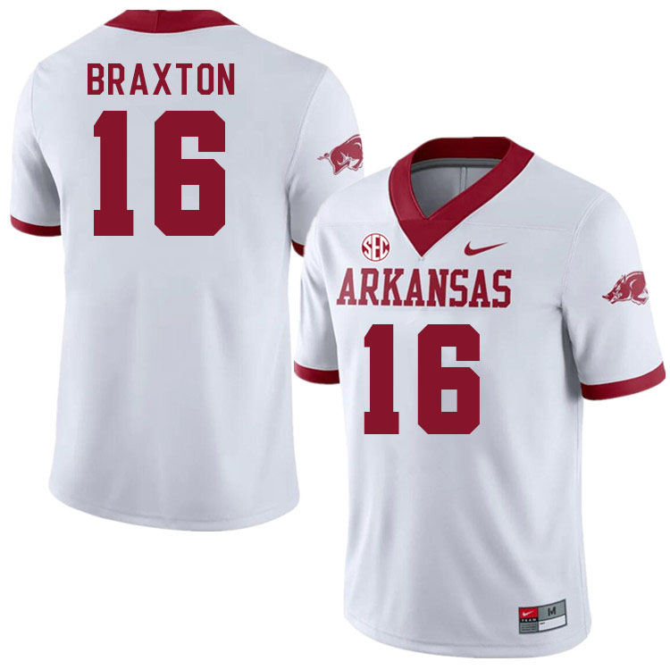 Men #16 Jaylon Braxton Arkansas Razorback College Football Jerseys Stitched Sale-Alternate White